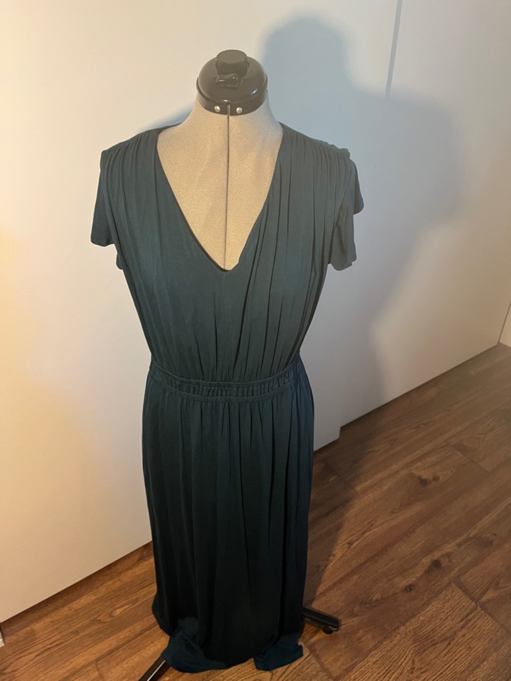 Deep Teal V-Neck Gathered Waist Maxi Dress